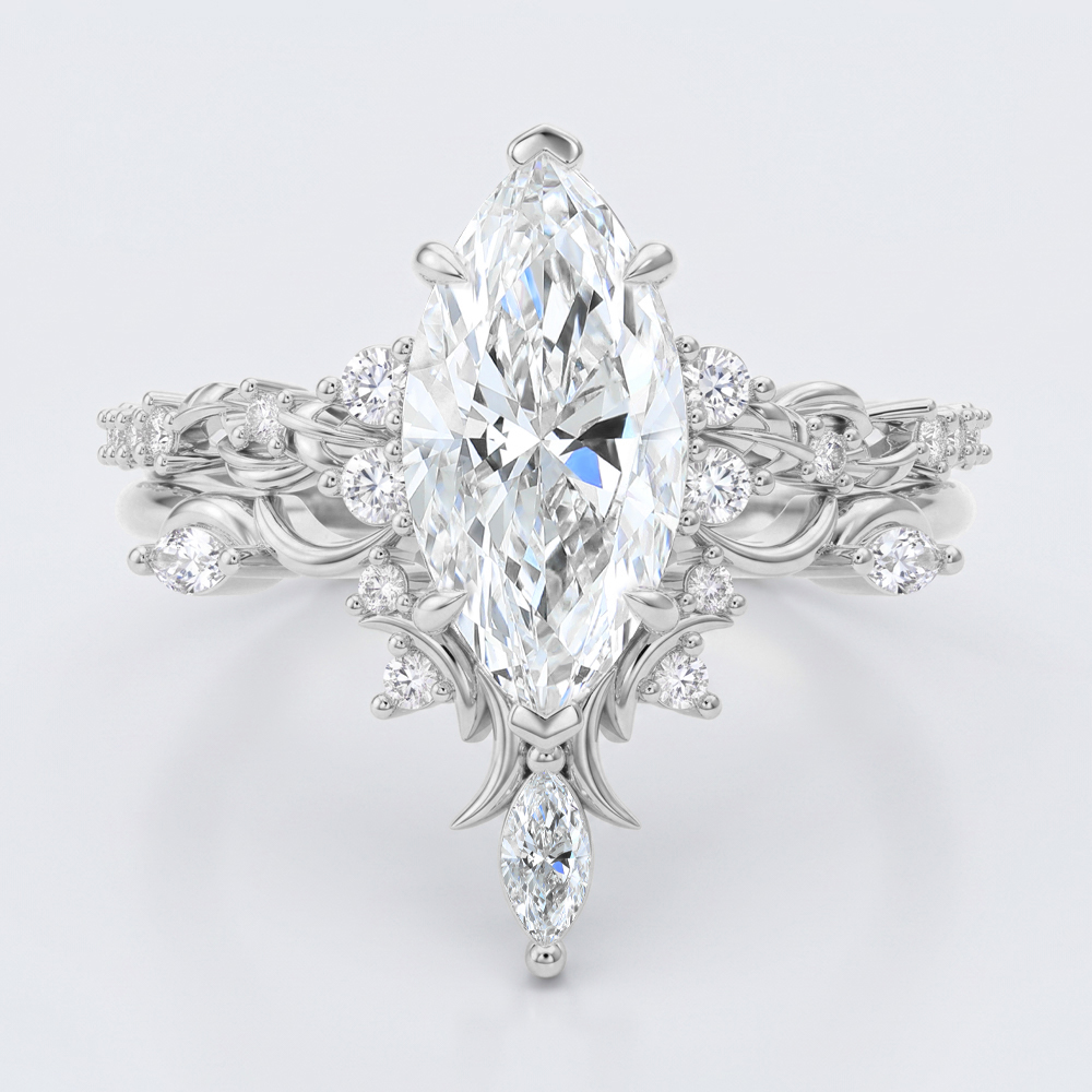 Marquise Cut 1ct Lab Grown Diamond Ring​ Set Pavé 6 Claw Rings