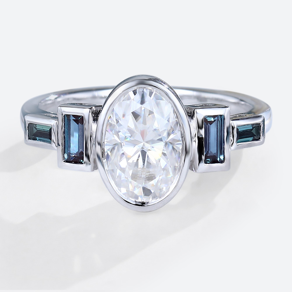White Gold Bezel Engagement Ring Moissanite Vintage Engagement Rings