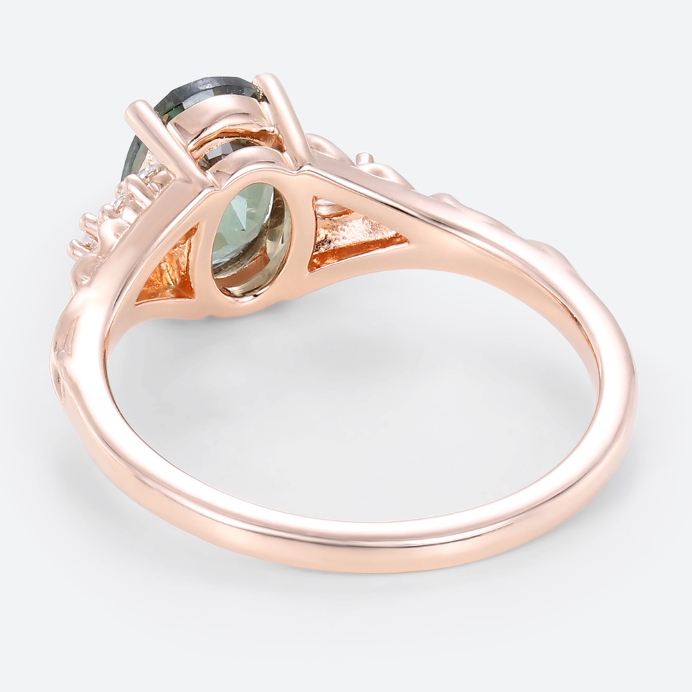 Green Sapphire Rings Rose Gold Oval Engagement Rings Nature Inspired Ring