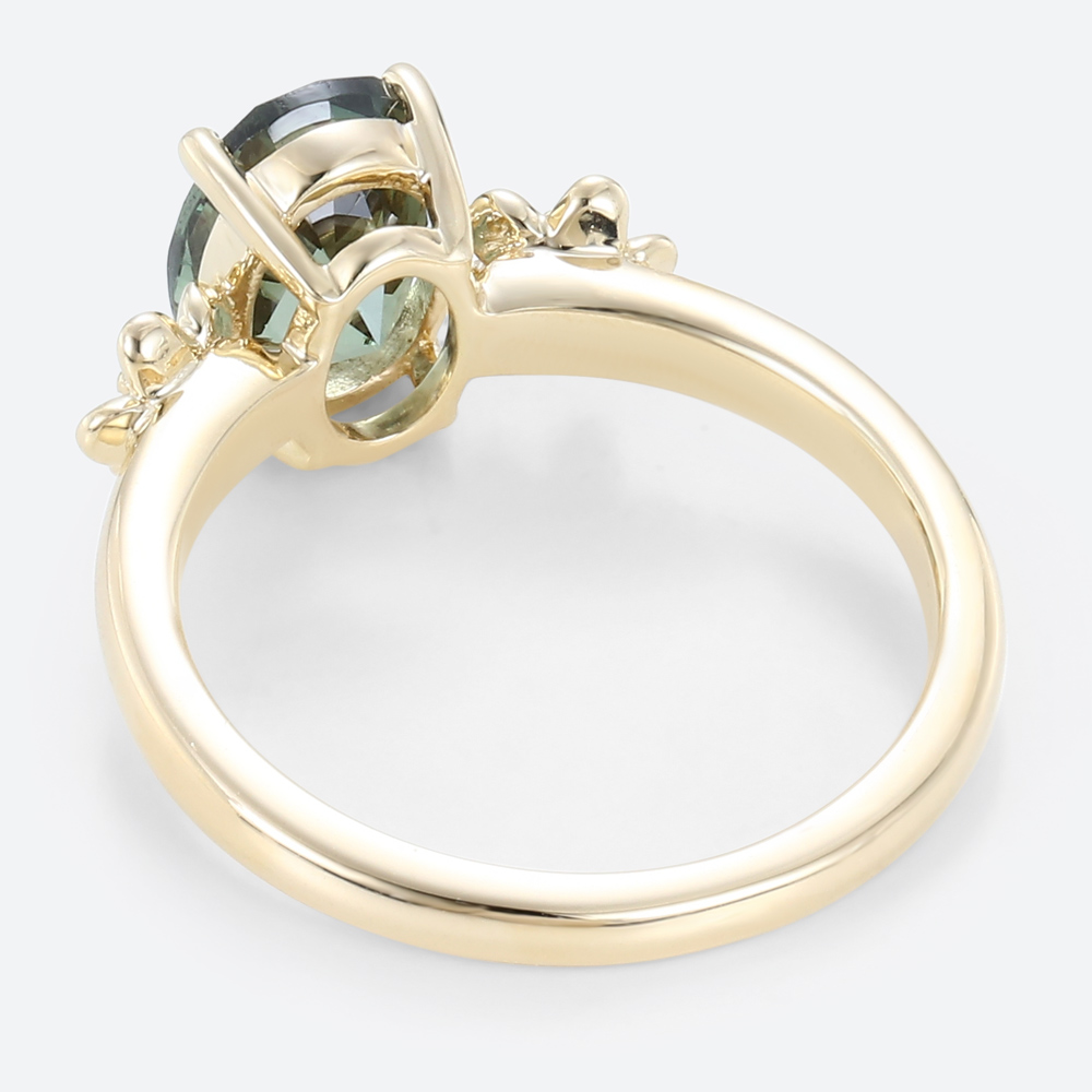 Yellow Gold Rings Oval Cut Vintage Green Sapphire Engagement Ring