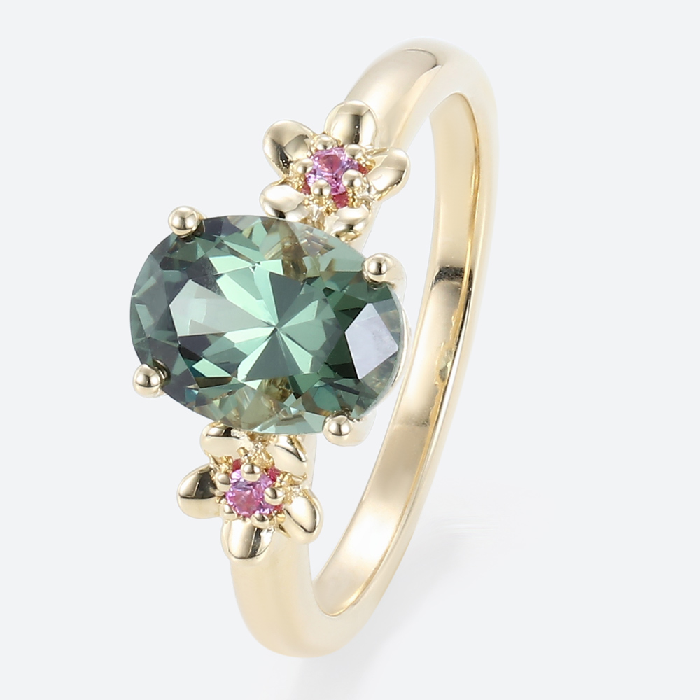 Yellow Gold Rings Oval Cut Vintage Green Sapphire Engagement Ring