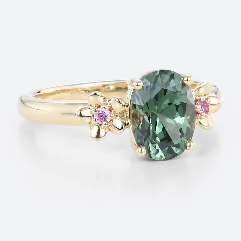 Yellow Gold Rings Oval Cut Vintage Green Sapphire Engagement Ring