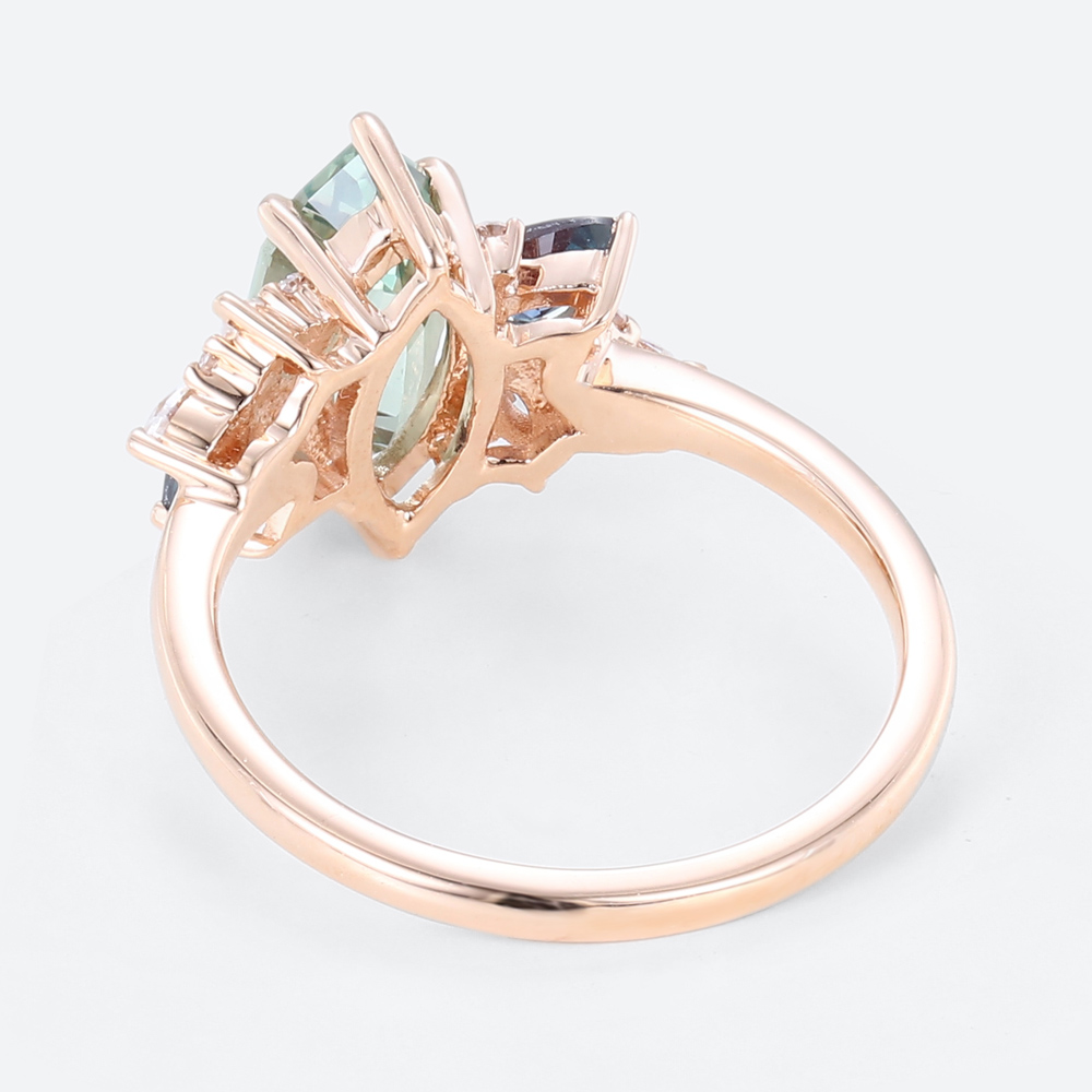 1ct Green Sapphire Engagement Ring Marquise Cut Multi-gem Bridal Ring