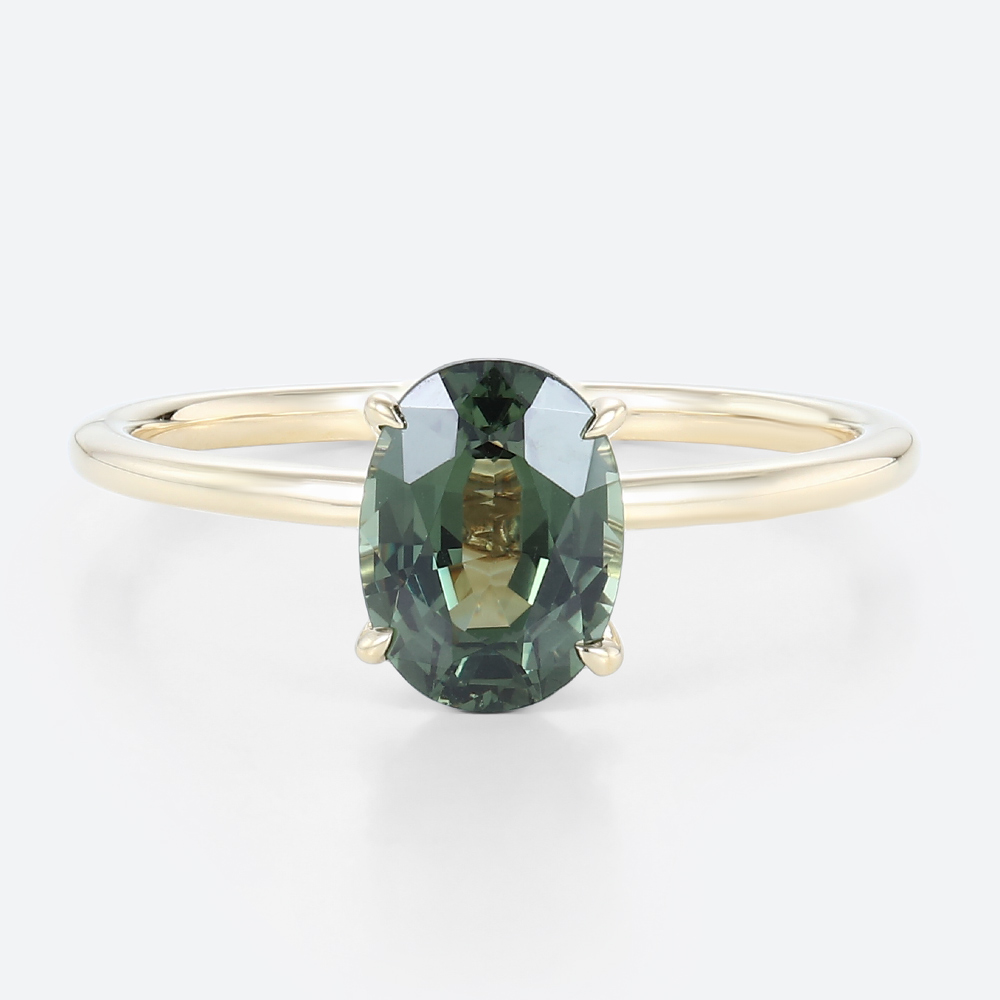Oval Cut Green Sapphire Unique 1.5ct Solitaire Engagement Rings
