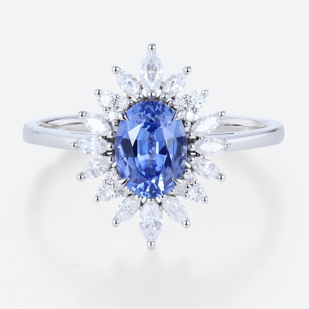 Lab Grown Sapphire Rings Engagement White Gold Oval Cut Ring