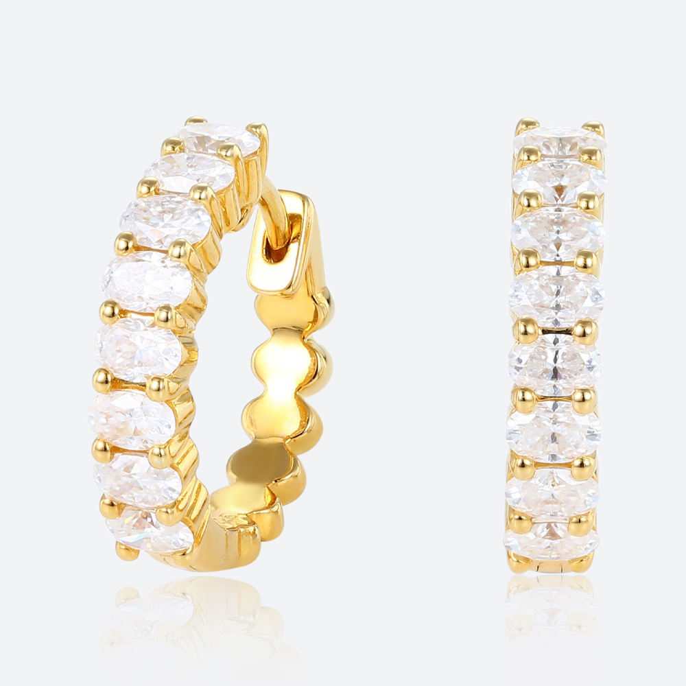 Oval Cut Lab Diamond Chic Design Hoop Earrings Dainty Thick Fashion Huggies Earrings