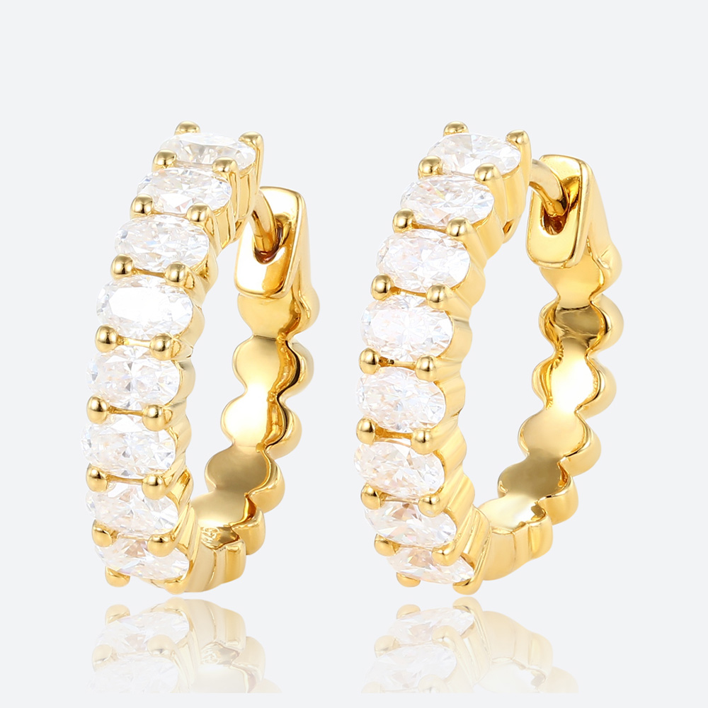 Oval Cut Lab Diamond Chic Design Hoop Earrings Dainty Thick Fashion Huggies Earrings