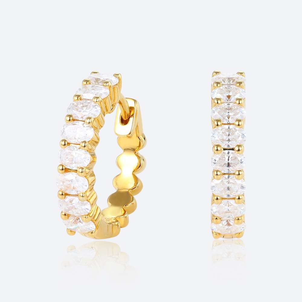 Oval Cut Lab Diamond Chic Design Hoop Earrings Dainty Thick Fashion Huggies Earrings