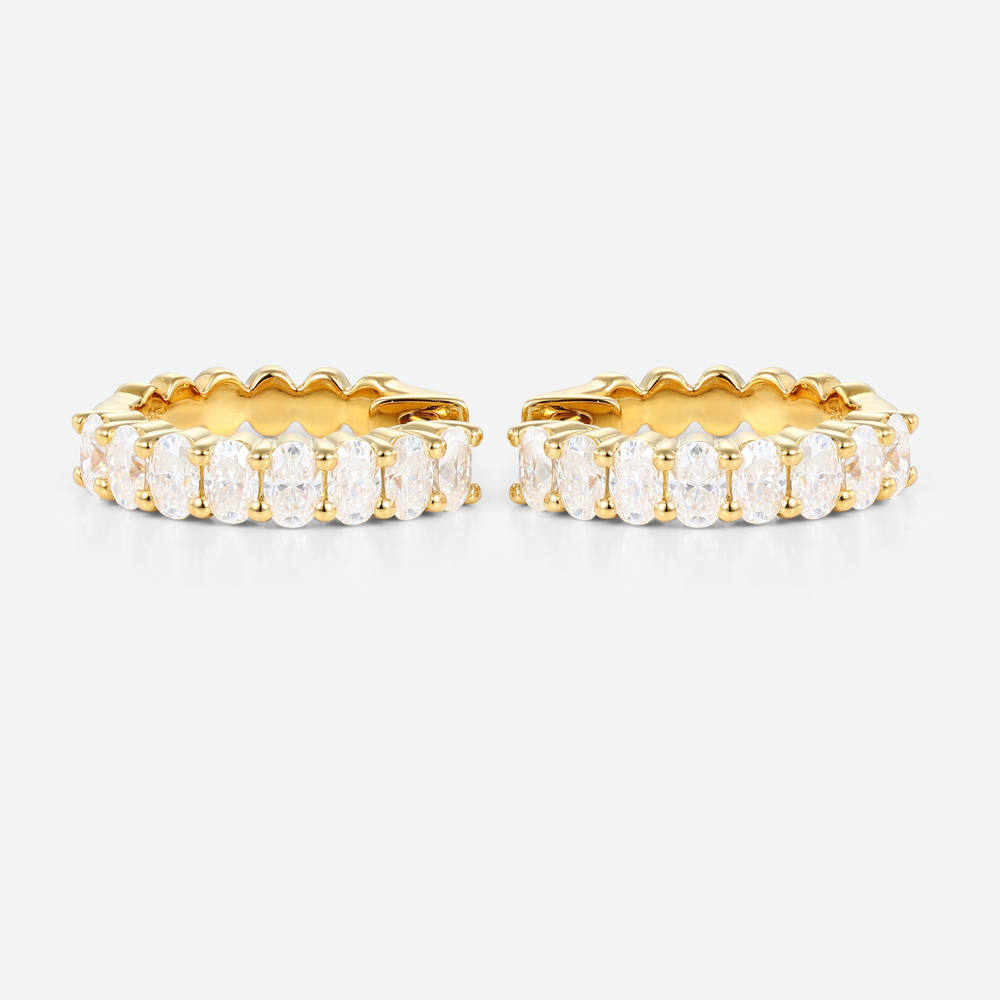 Oval Cut Lab Diamond Chic Design Hoop Earrings Dainty Thick Fashion Huggies Earrings