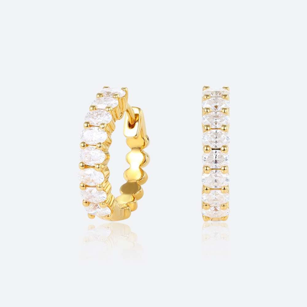 Oval Cut Lab Diamond Chic Design Hoop Earrings Dainty Thick Fashion Huggies Earrings