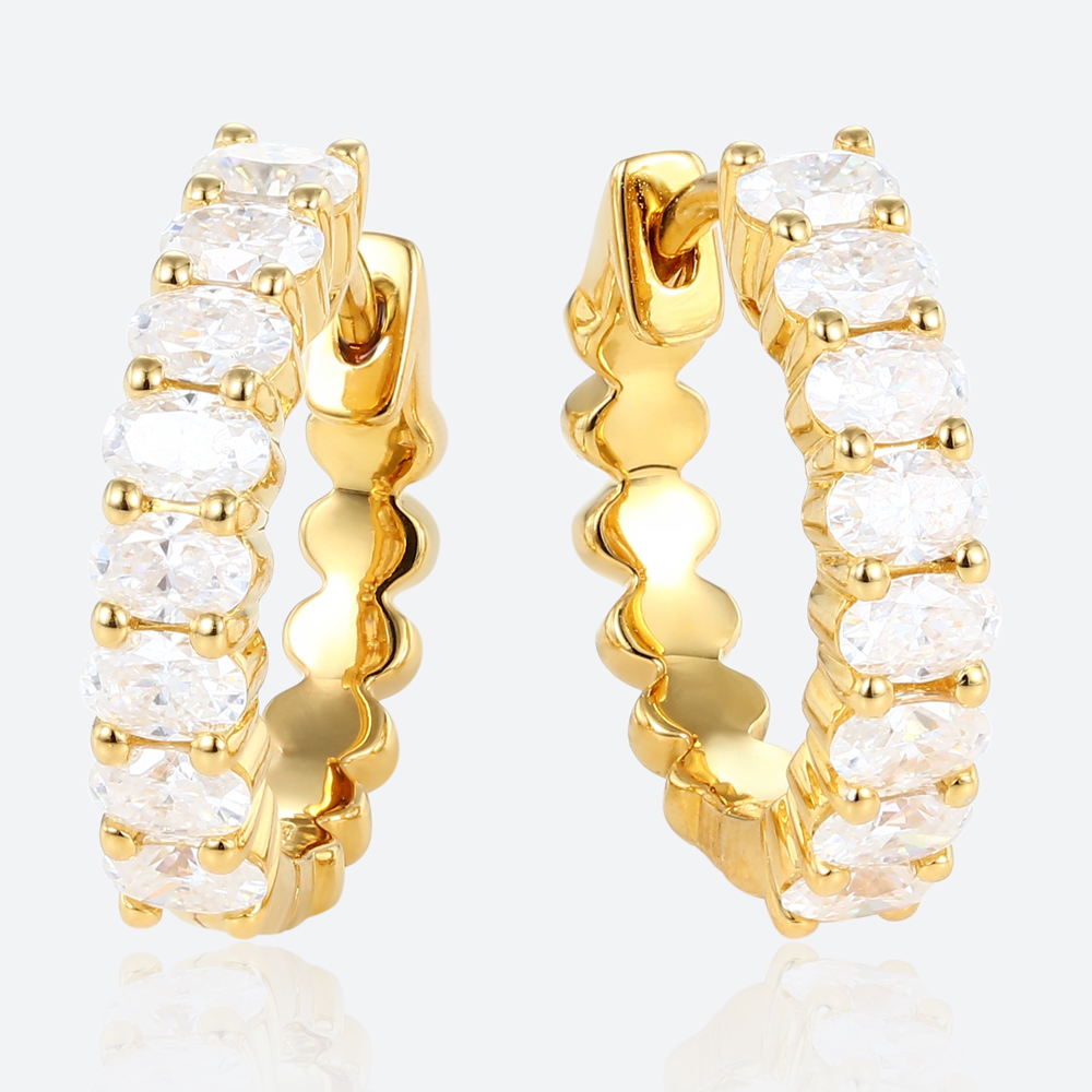 Oval Cut Lab Diamond Chic Design Hoop Earrings Dainty Thick Fashion Huggies Earrings