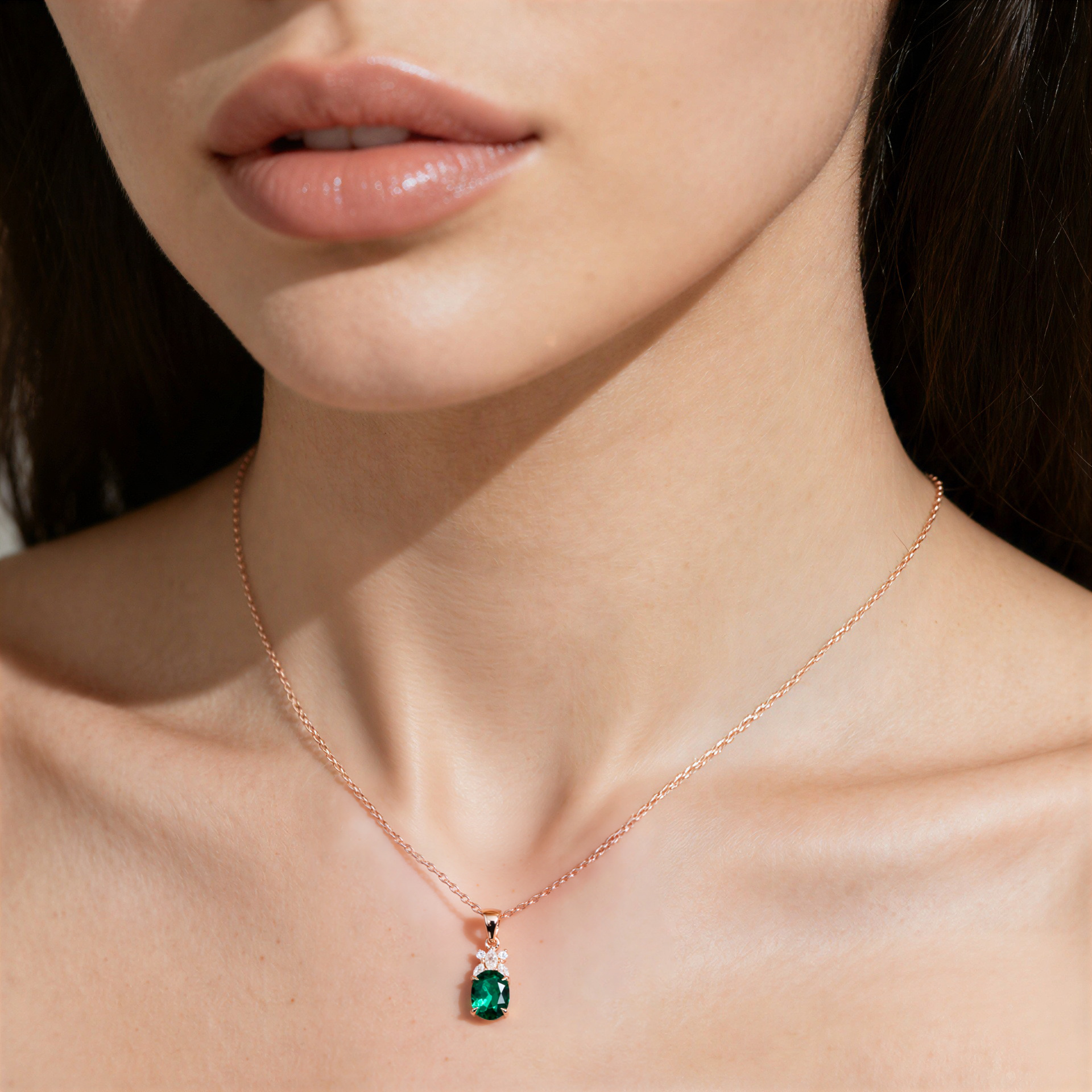 Oval Cut Lab Emerald Claw Necklace Glamorous Pendant
