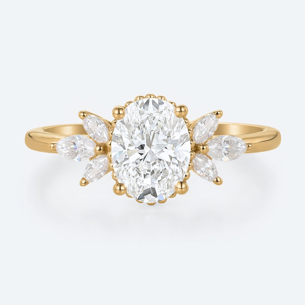1.5 Carat Oval Lab Diamond Ring 4-Prong Vintage Art Deco Rings in Yellow Gold