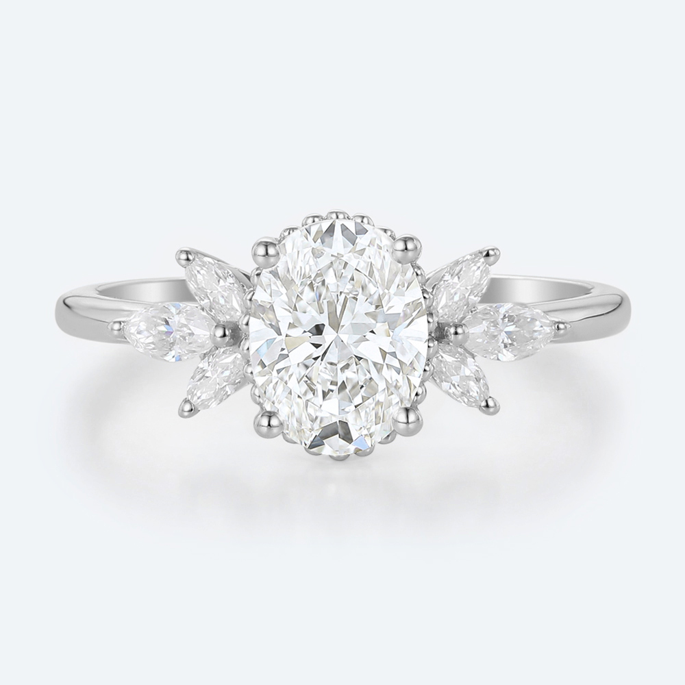 1.5 Carat Oval Lab Diamond Ring 4-Prong Vintage Art Deco Rings in White Gold