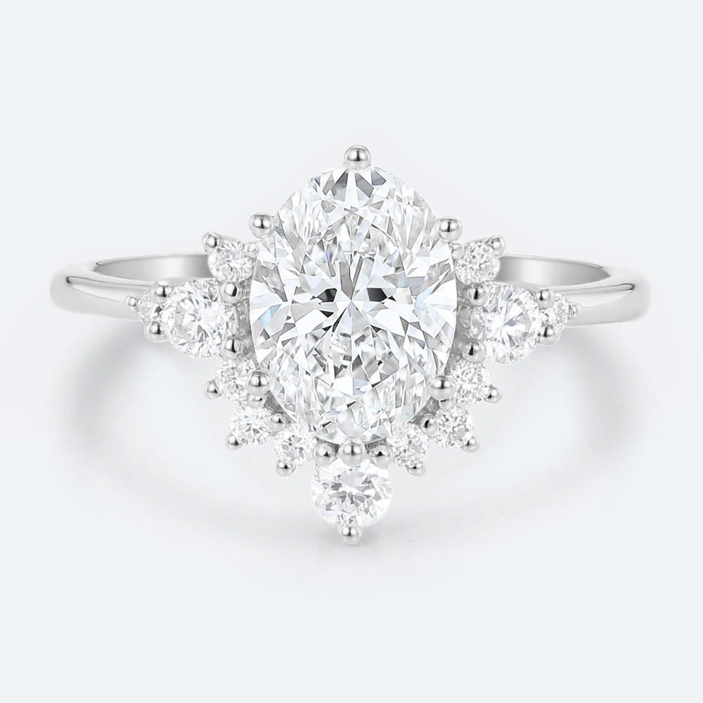 1.5ct Colorless VS+ Oval Cut Lab Grown Diamond Classic Cluster 6-Prong Engagement Ring in white Gold