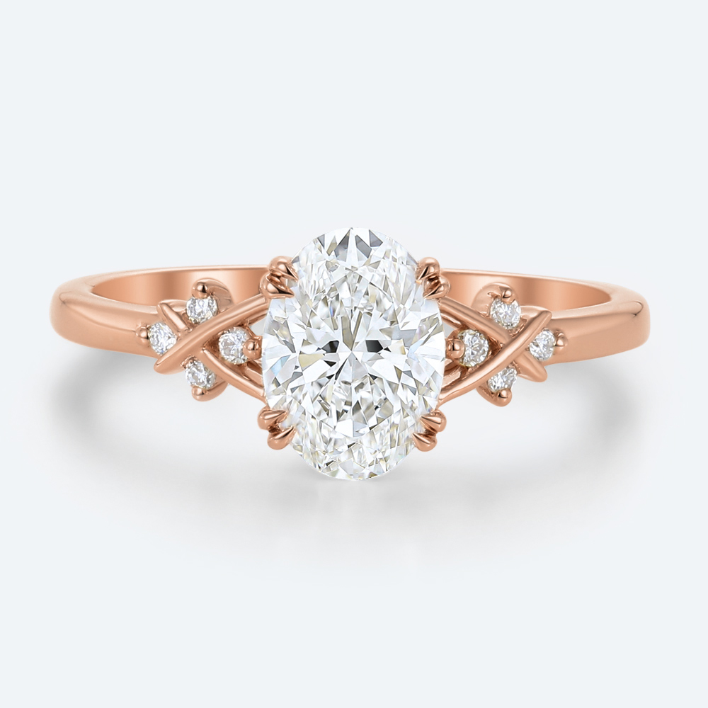 1.5 Ct Oval Diamond Ring Rose Gold Lab Diamond Engagement Ring