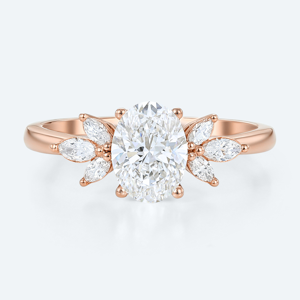 Oval Diamond Rings Simple Cluster 1ct Lab Diamond Bridal Ring