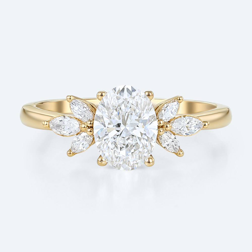 Oval Diamond Rings Simple Cluster 1ct Lab Diamond Bridal Ring