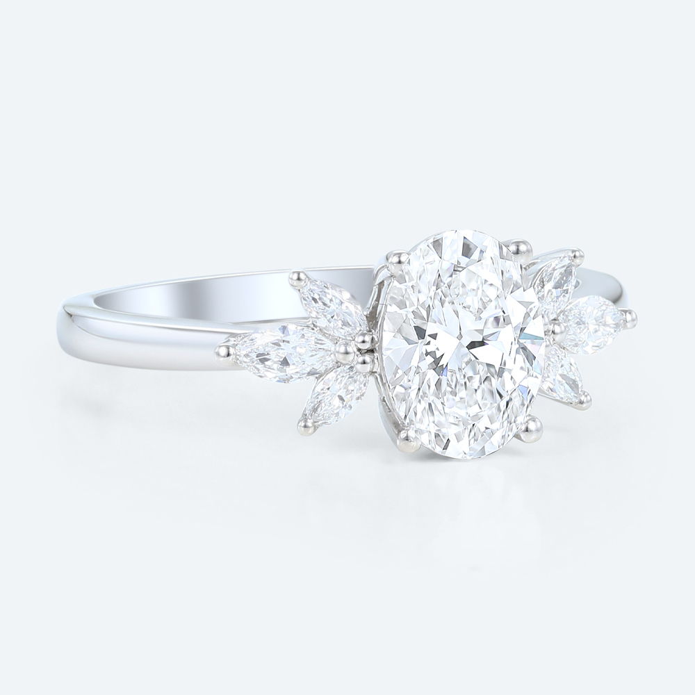 Oval Diamond Rings Simple Cluster 1ct Lab Diamond Bridal Ring