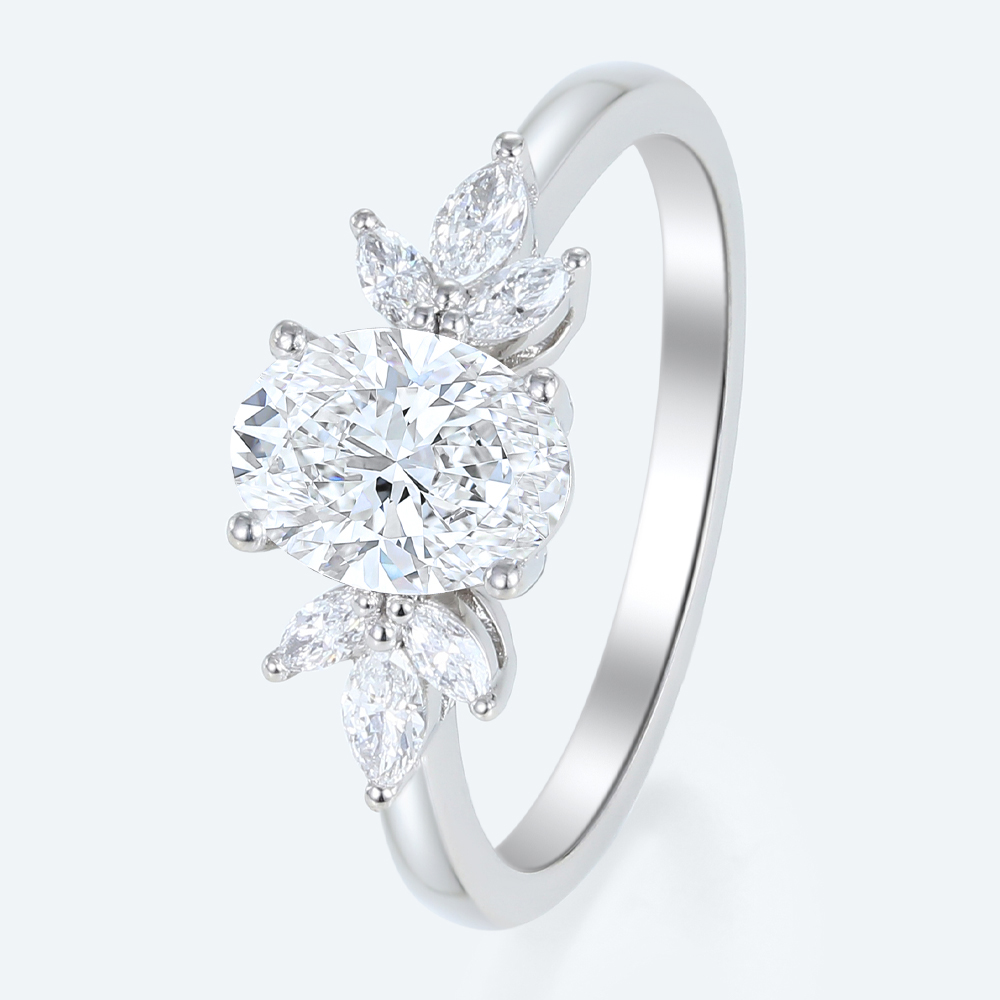 Oval Diamond Rings Simple Cluster 1ct Lab Diamond Bridal Ring