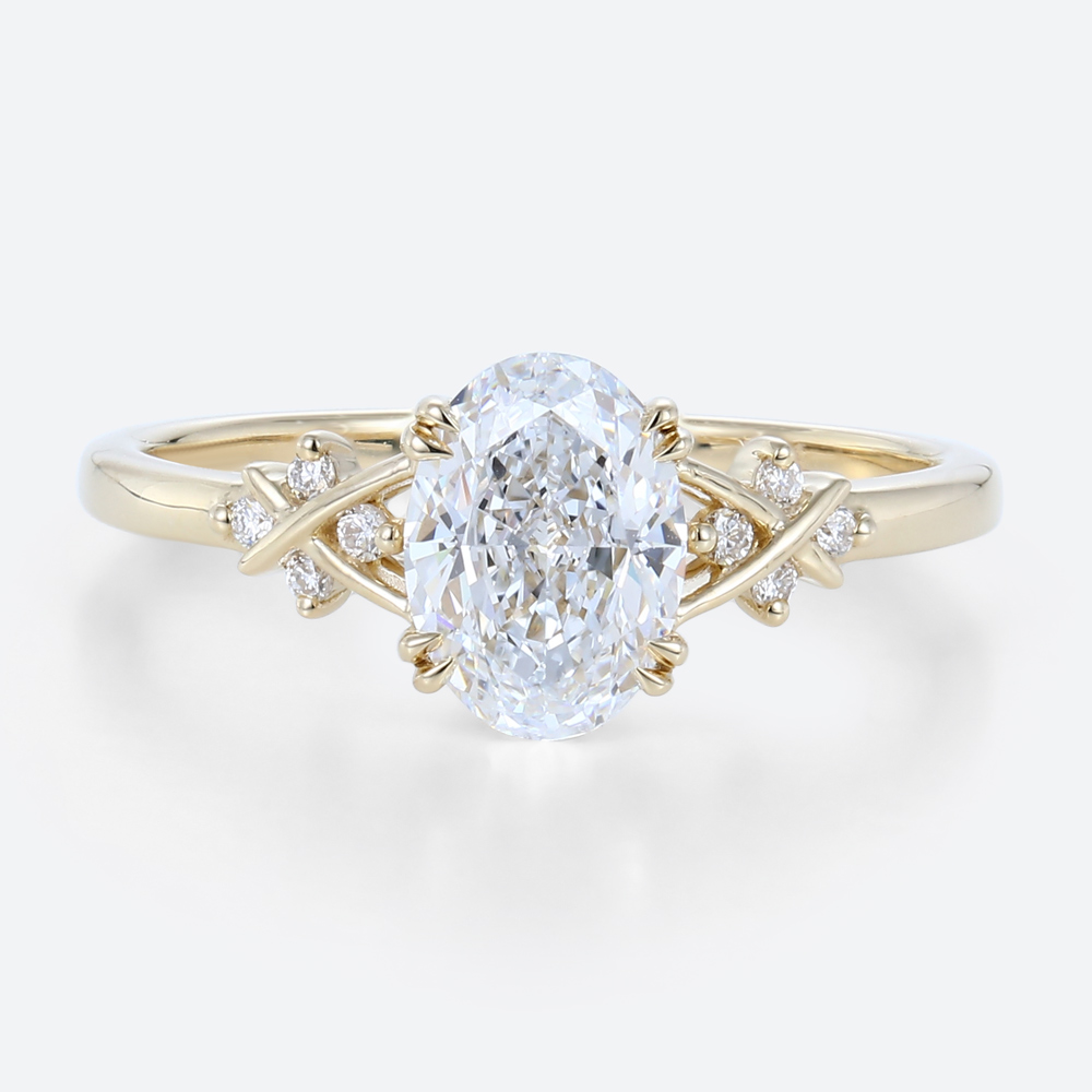 2 Ct Oval Diamond Ring Yellow Gold Lab Diamond Engagement Ring