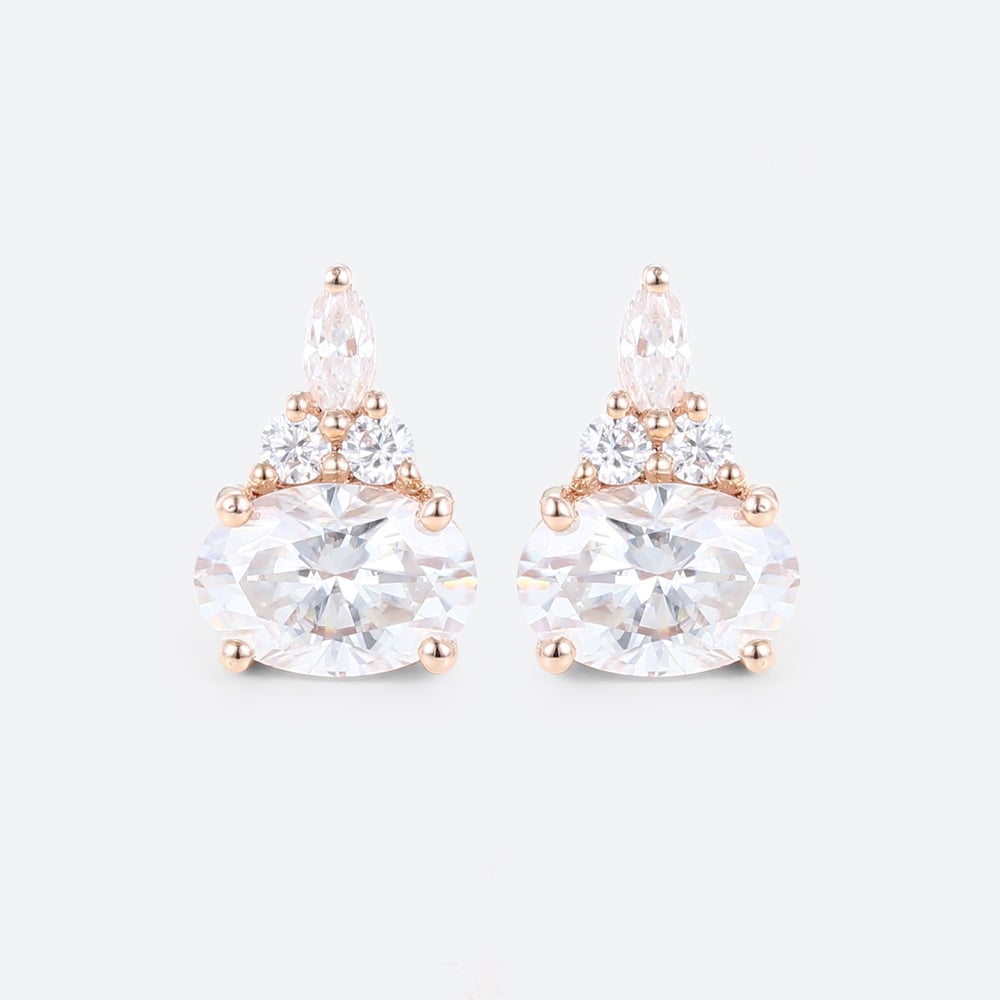 1ct Oval Cut Lab Diamond Stud Earrings for Women Elegant Cluster Earrings in Rose Gold