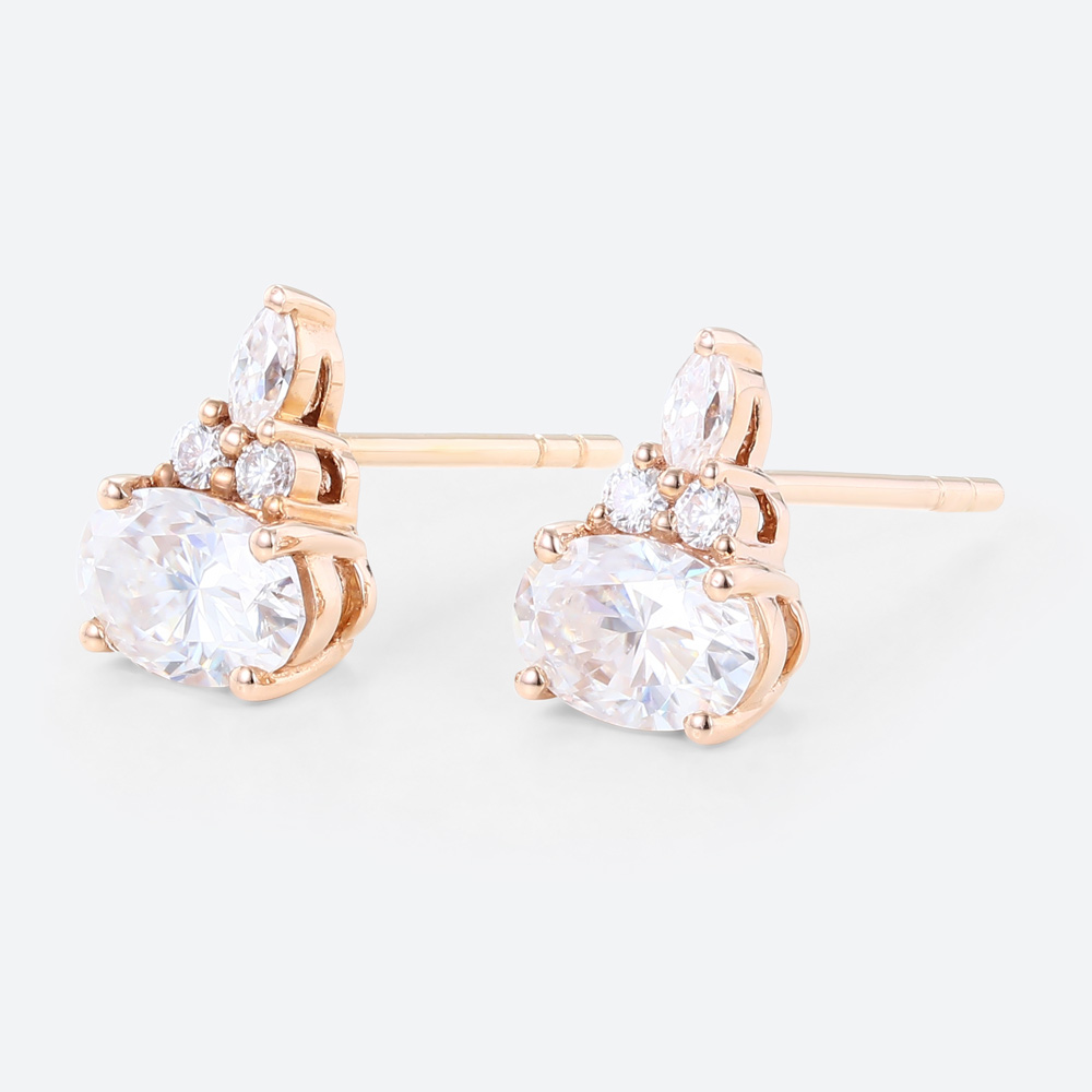 1ct Oval Cut Lab Diamond Stud Earrings for Women Elegant Cluster Earrings in Rose Gold
