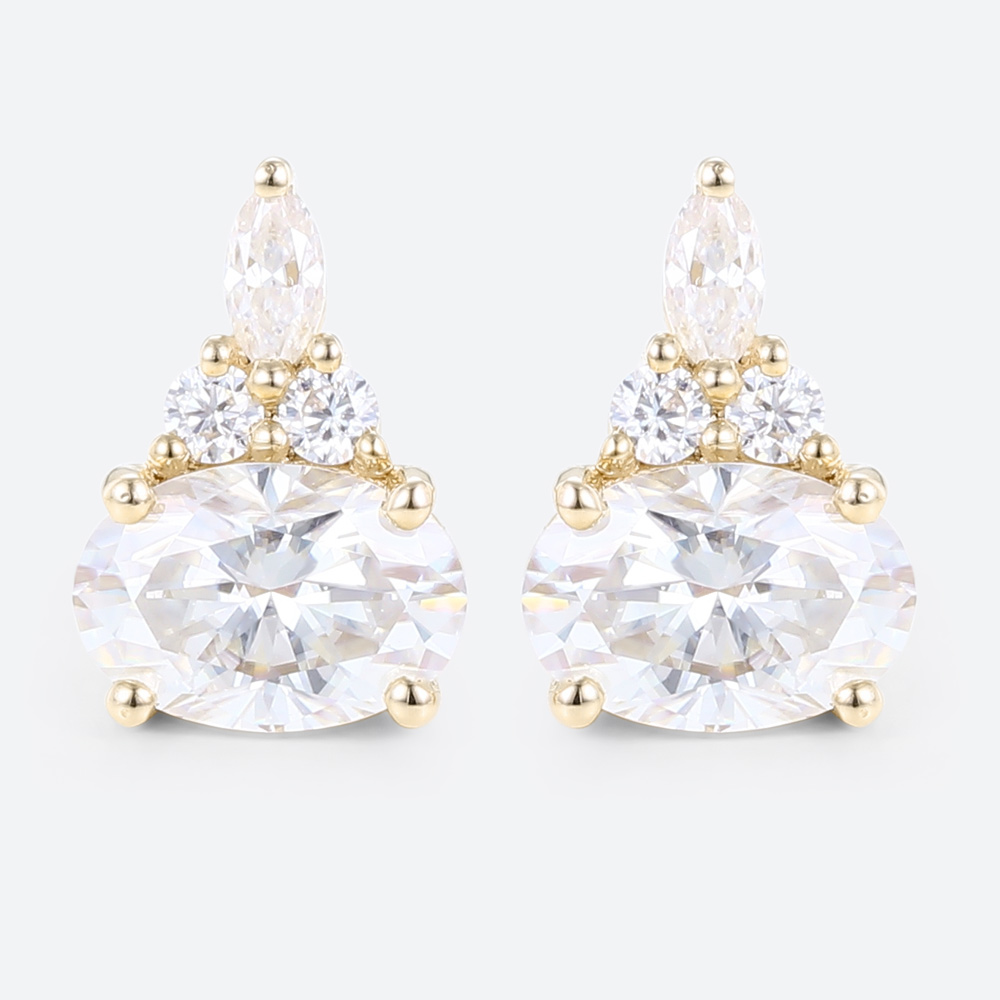 1ct Oval Cut Lab Diamond Stud Earrings for Women Elegant Cluster Earrings in Yellow Gold