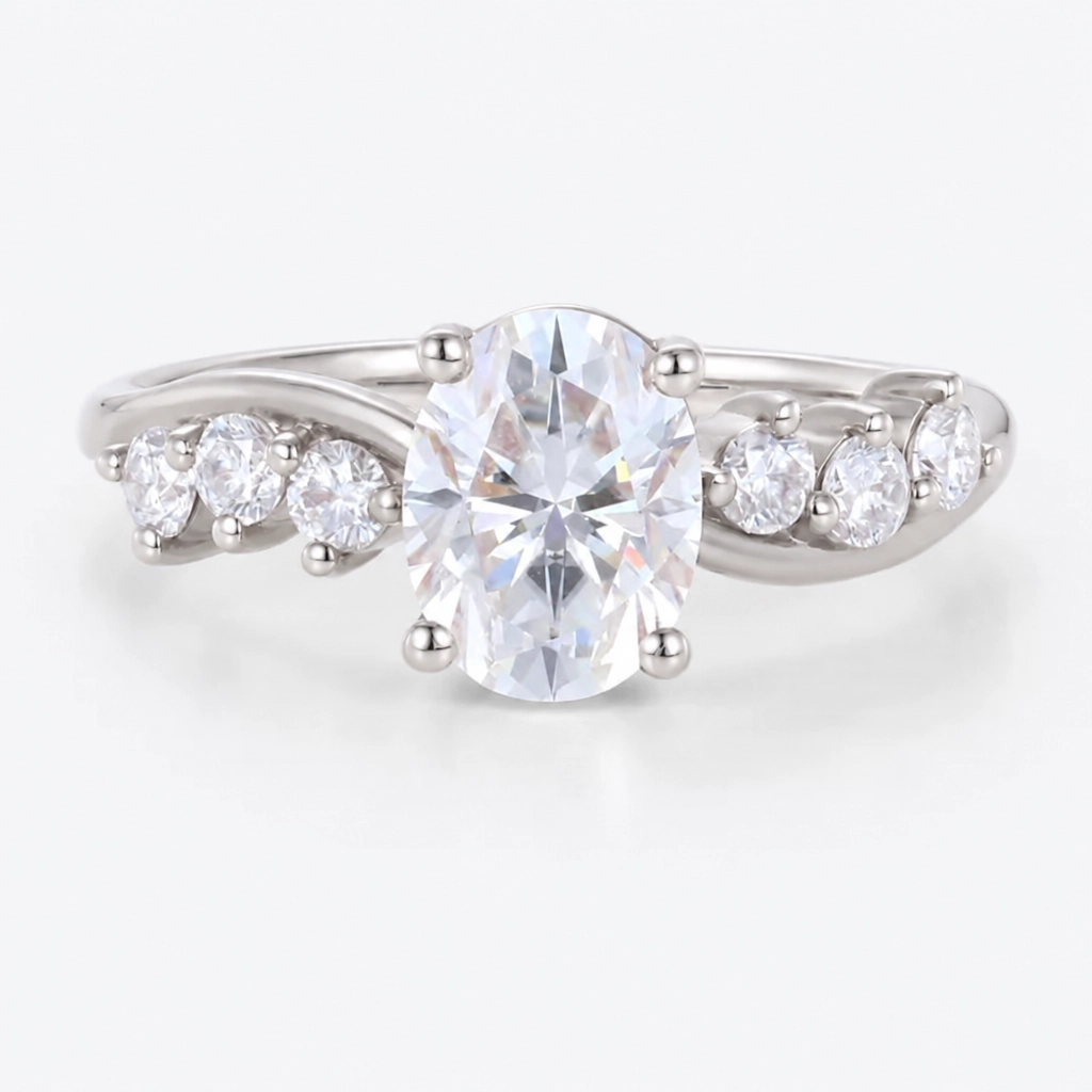 1.5ct Oval Cut Lab Grown Diamond Swirling Band Engagement Ring in Rose Gold