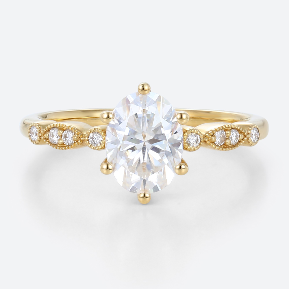 Yellow Gold Lab Grown Diamond Wedding Rings 1 Carat Oval Diamond Ring