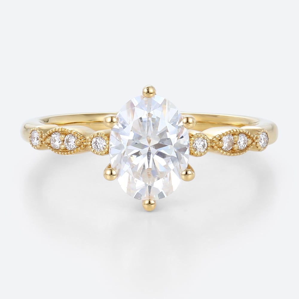 1.5ct Lab Grown Diamond Vintage Milgrain 6-Prong Wedding Rings in yellow gold