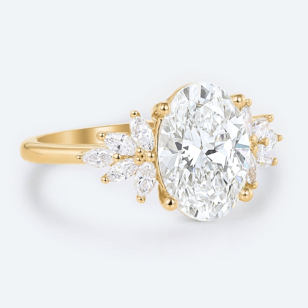 Oval Cut Lab Grown Diamond Floral Cluster 4-Prong Engagement Ring (4)