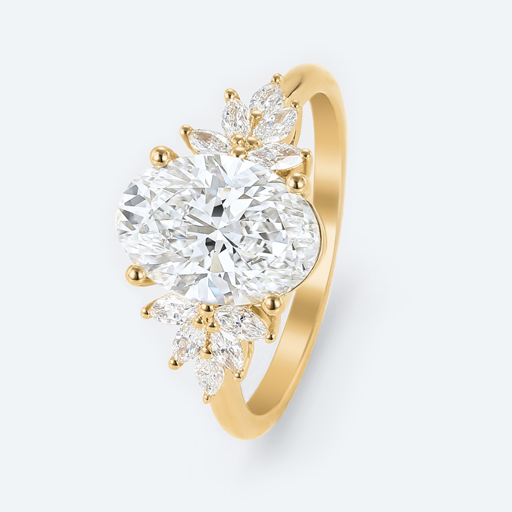 Oval Cut Lab Grown Diamond Floral Cluster 4-Prong Engagement Ring (6)