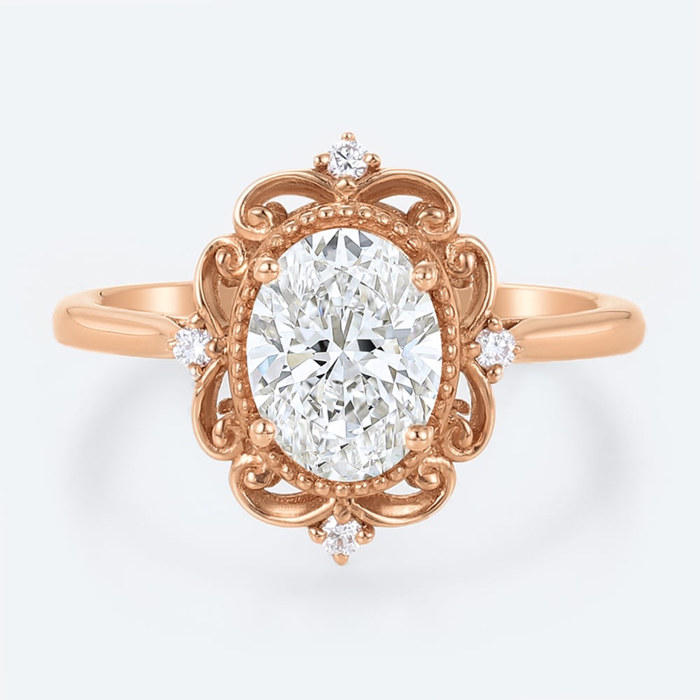 Lab Grown Diamond Oval Engagement Ring Vintage Style Rings in rose gold