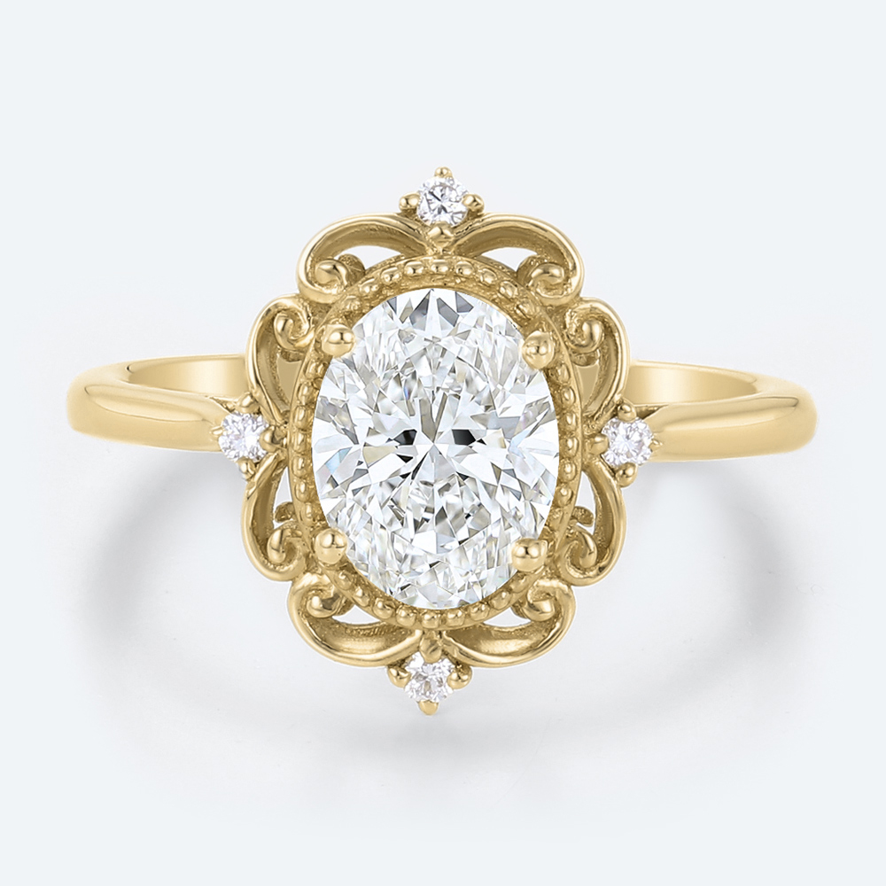 Lab Grown Diamond Oval Engagement Ring Vintage Style Rings in yellow gold