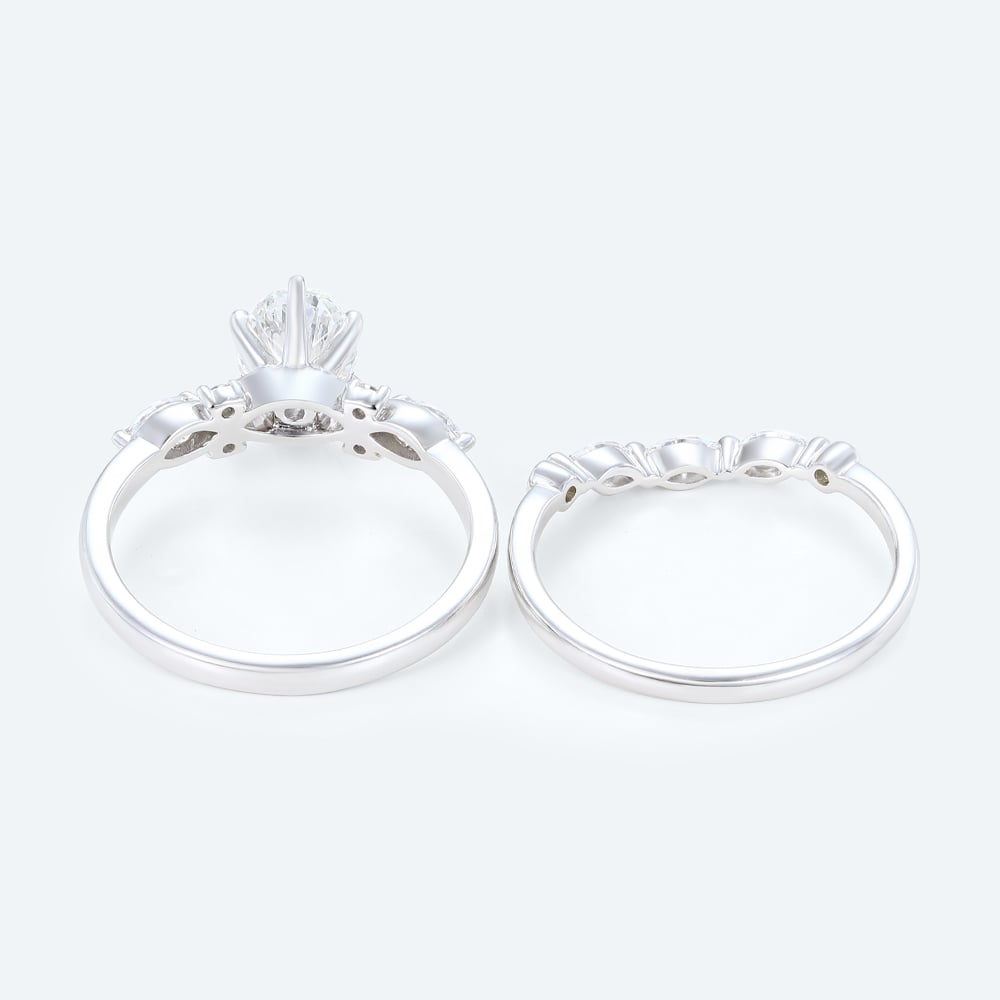 Modern Vintage Oval Lab Diamond Ring Set | Criss-Cross Band in White Gold
