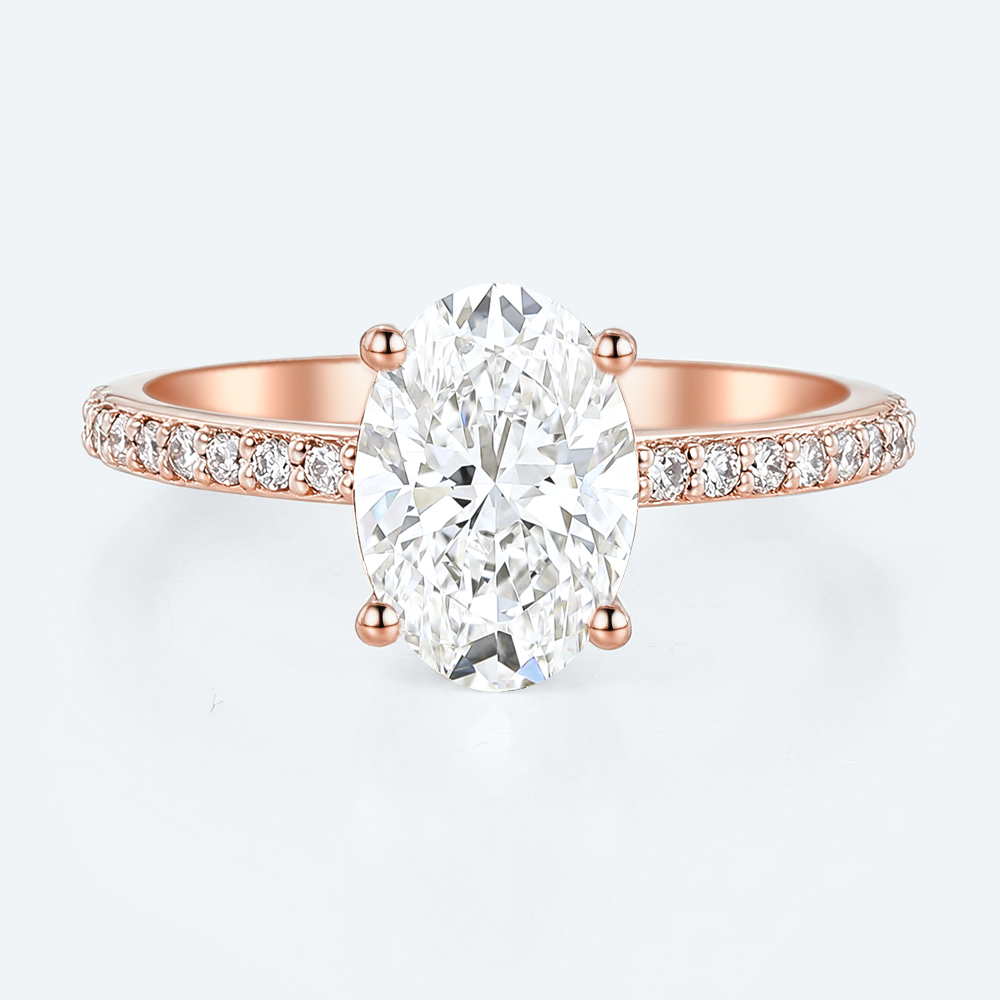 Rose Gold Oval Cut Lab Grown Diamond Engagement Rings Pave Promise Ring