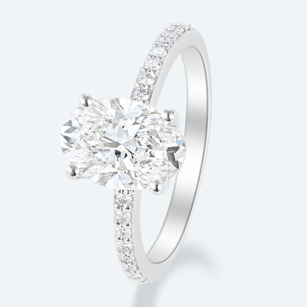 Oval Diamond Ring 1.5ct Pave Lab Diamond Engagement Ring in white gold