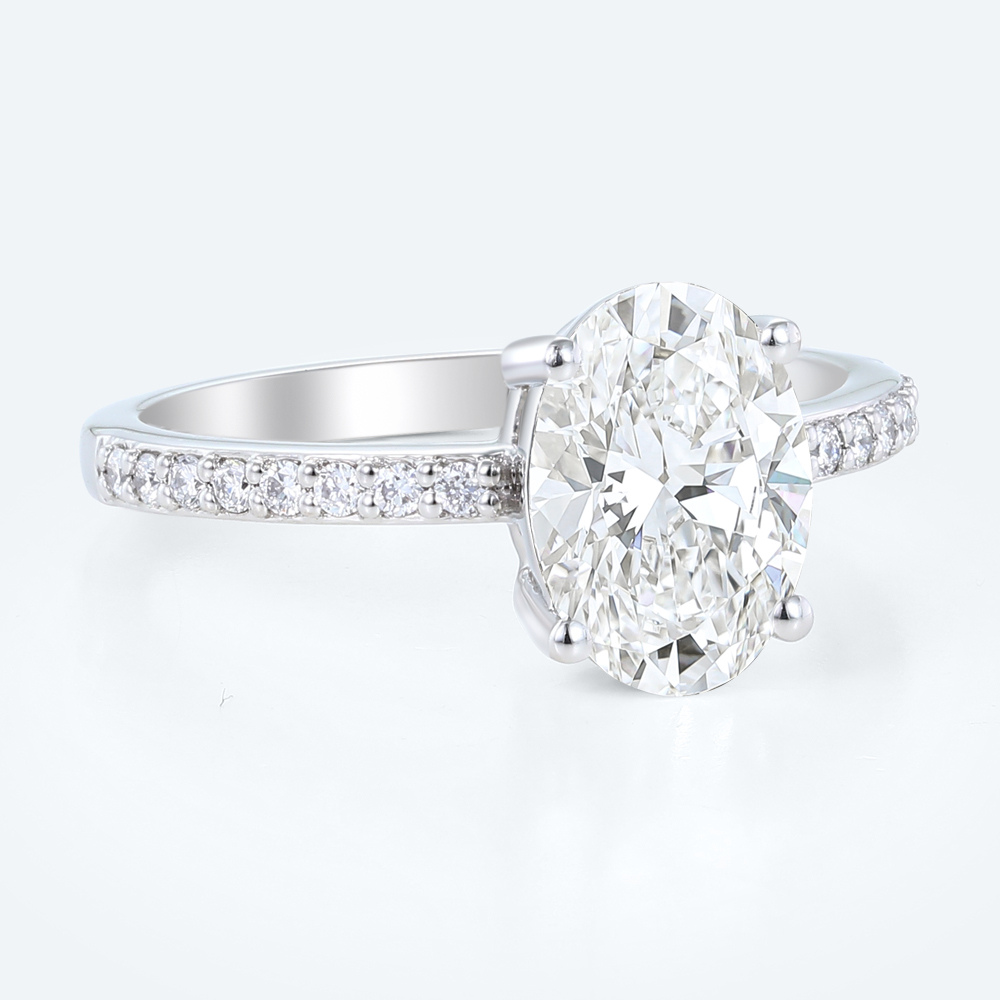 Oval Diamond Ring 1.5ct Pave Lab Diamond Engagement Ring in white gold