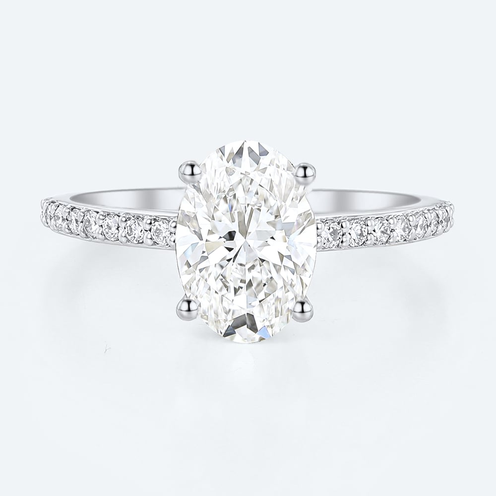 Oval Diamond Ring 1.5ct Pave Lab Diamond Engagement Ring in white gold