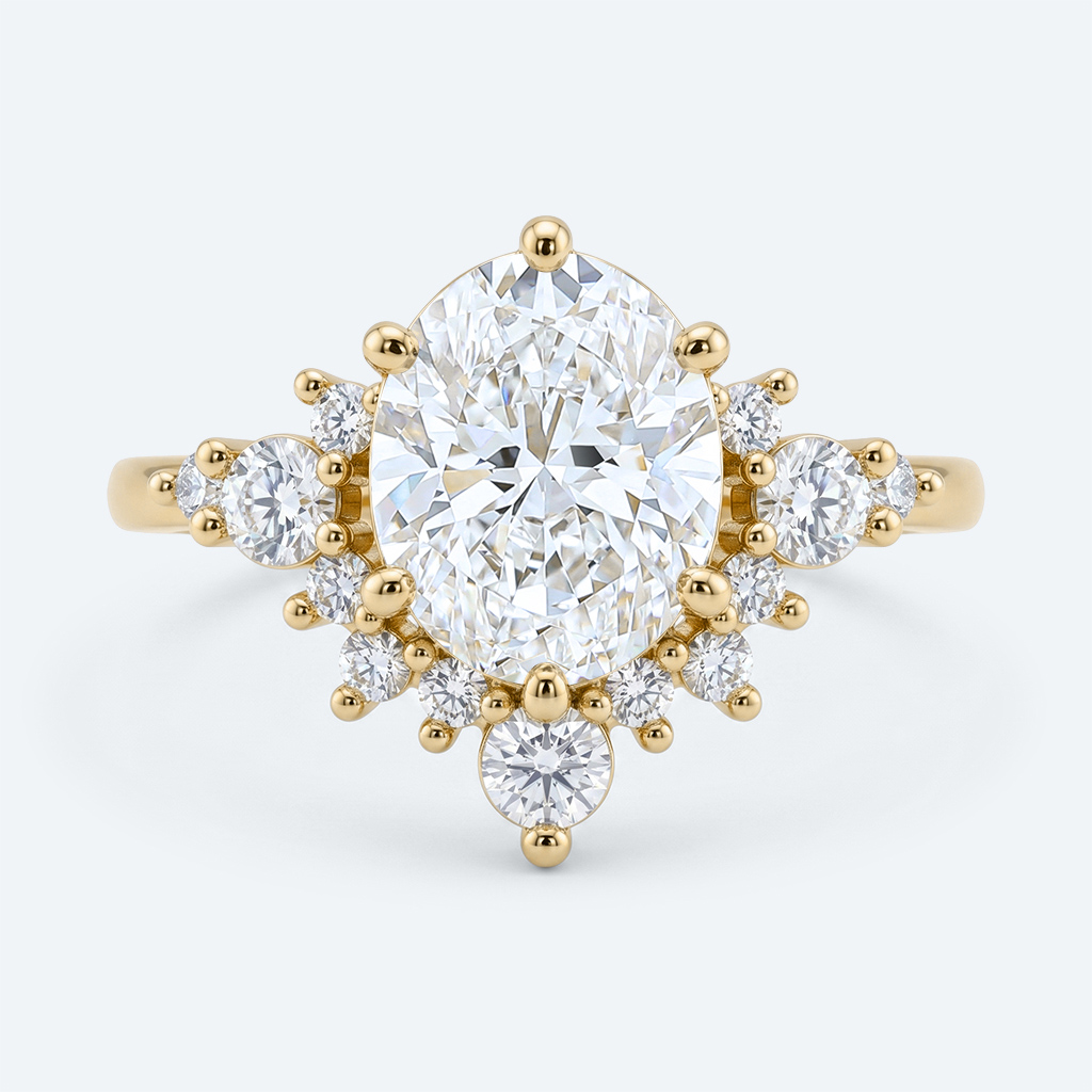 Oval Cut Lab Grown Diamond Semi-Halo 6-Prong Engagement Ring in Yellow Gold