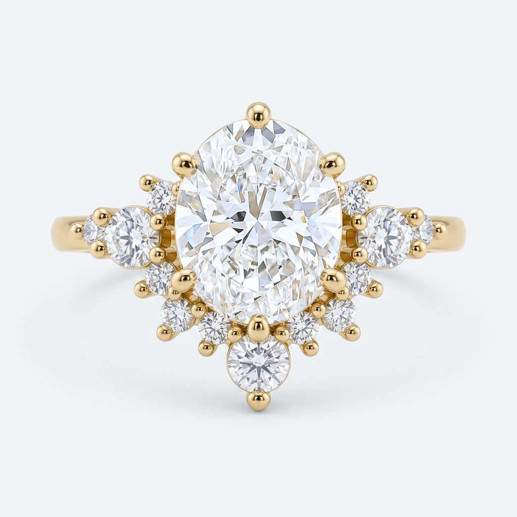 Oval Cut Lab Grown Diamond Semi-Halo 6-Prong Engagement Ring in Yellow Gold