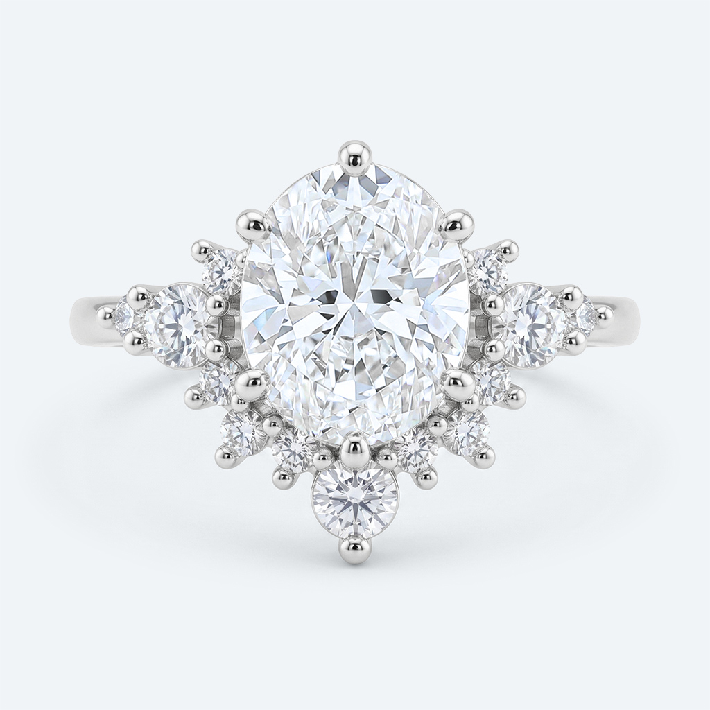 Oval Cut Lab Grown Diamond Semi-Halo 6-Prong Engagement Ring in White Gold