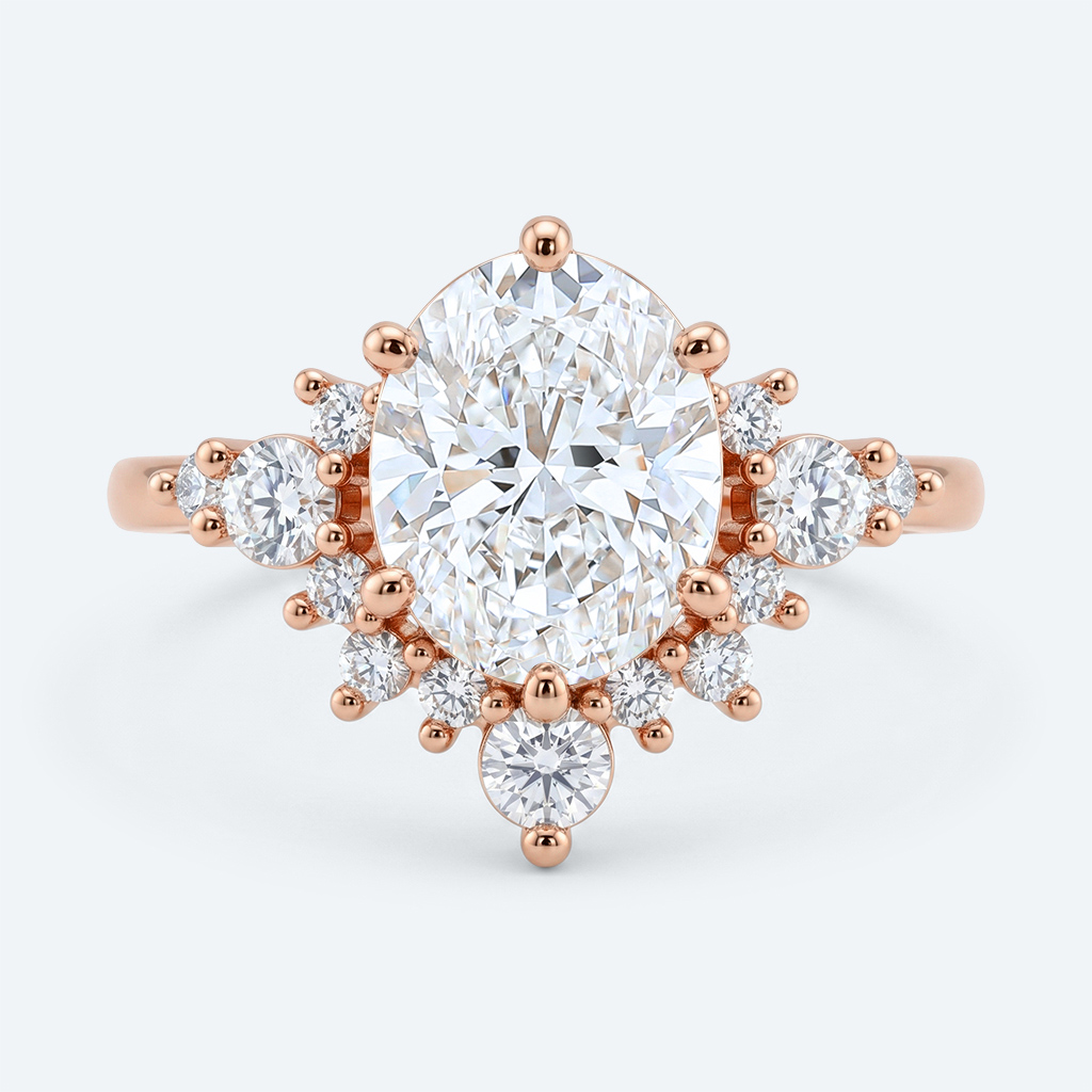 Oval Cut Lab Grown Diamond Semi-Halo 6-Prong Engagement Ring in Rose Gold
