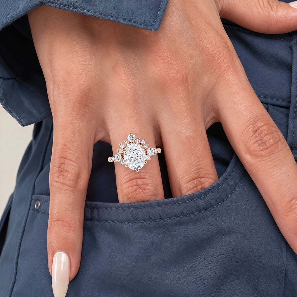 Oval Cut Lab Grown Diamond Semi-Halo 6-Prong Engagement Ring in Yellow Gold (4)