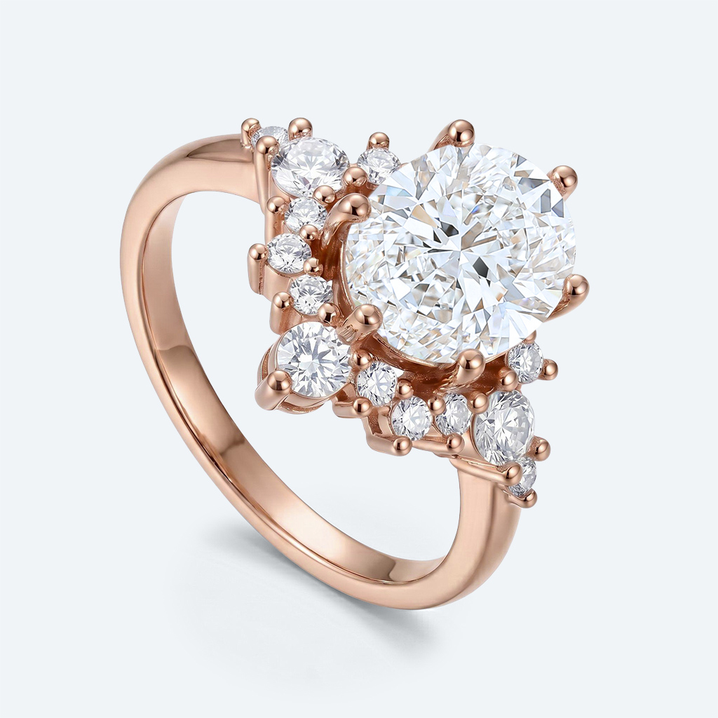 Oval Cut Lab Grown Diamond Semi-Halo 6-Prong Engagement Ring in Yellow Gold (5)