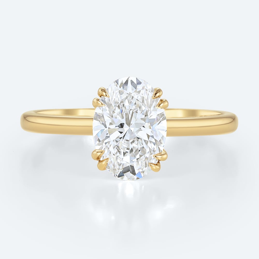 1.5ct Solitaire Lab Grown Diamond Rings Oval Cut Double Claw Ring in Yellow Gold
