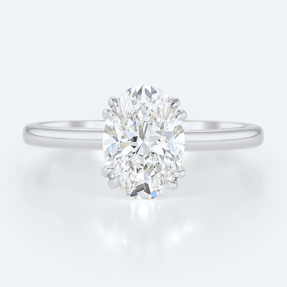 1.5ct Solitaire Lab Grown Diamond Rings Oval Cut Double Claw Ring in White Gold