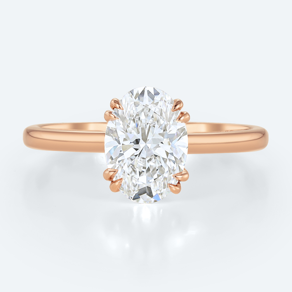 1.5ct Solitaire Lab Grown Diamond Rings Oval Cut Double Claw Ring in Rose Gold