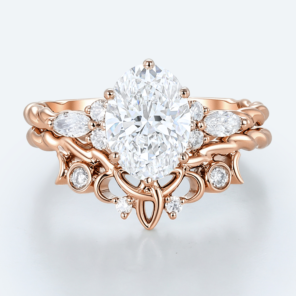 Oval Cut Lab Diamond Twisted Filigree Ring Set | Rose Gold